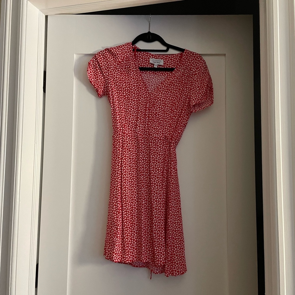 And Other Stories Red and White Leaf Print Wrap Dress Los Angeles Atelier